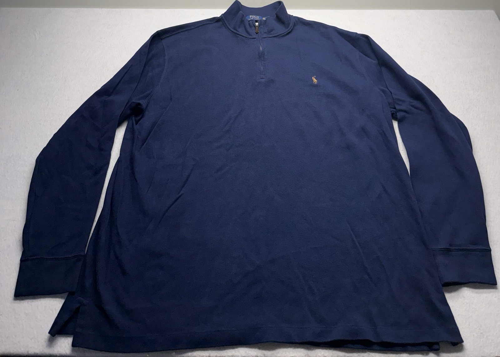 Polo Ralph Lauren Men's Estate Rib Quarter Zip Pullover Sweater Navy Blue 2XLT gallery