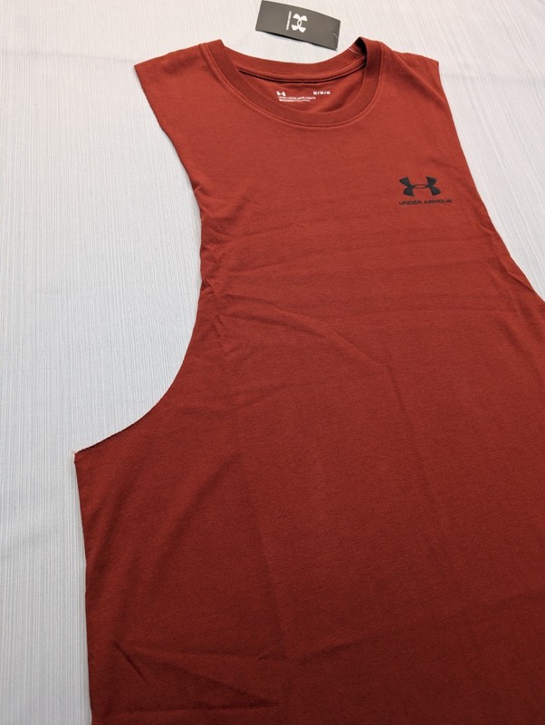 New Under Armour UA Cutoff Tank Top Shirt Sz Medium Loose Super Soft Brick Red gallery