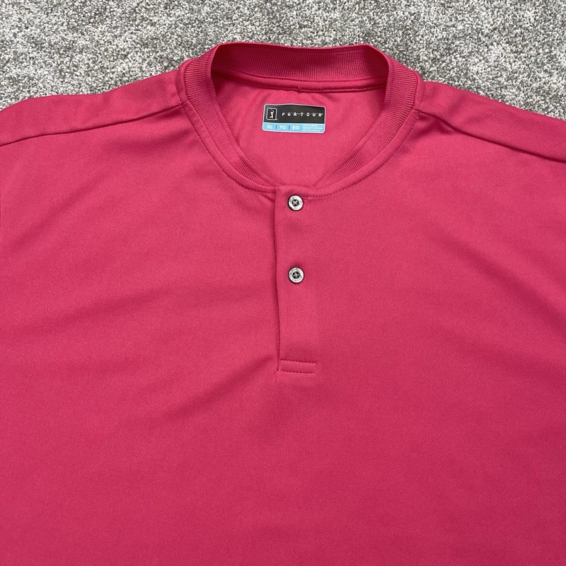 PGA Tour Henley Golf T Shirt Mens XL Pink Short Sleeve Dry Fit Athletic Casual gallery