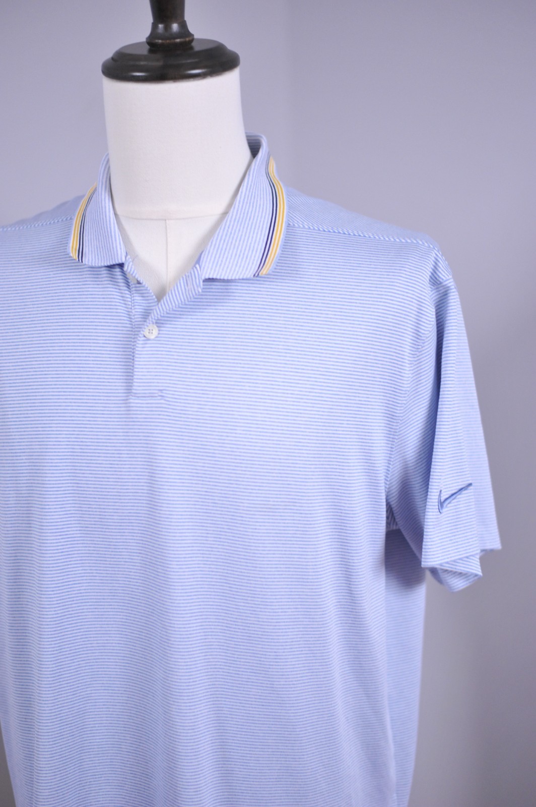 Nike Dri-Fit Vapor Performance Polo Shirt Blue Stripe Men's Large L gallery