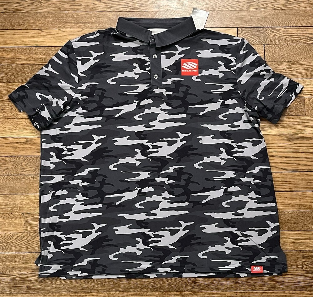 Selkirk Men’s Performance Pickleball Grey Camo Polo Shirt Brand New Size 2XL