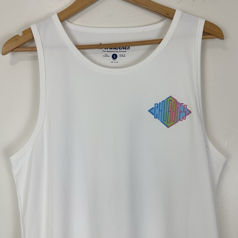 Chubbies Graphic Muscle Tank Retro Style Diamond Logo Size S White Coastal Beach gallery