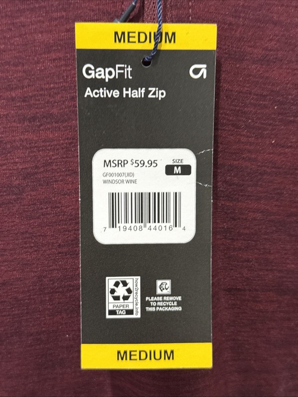 GapFit Long Sleeve Shirt Active Half Zip Dark Red “Windsor Wine” Med - New Tags gallery