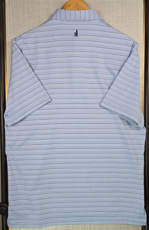 JOHNNIE O Mens Size Medium Performance Polo Shirt Blue Lilac Stripe Wicking Golf gallery