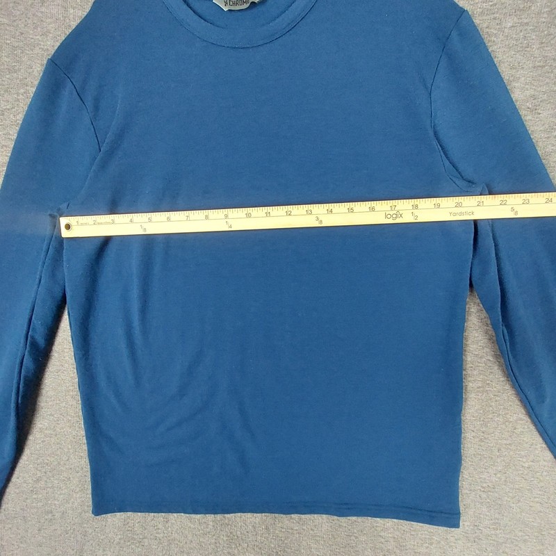 CHROME MENS BLUE LONG SLEEVE POLYESTER MERINO WOOL BLEND BASE LAYER TOP SHIRT L gallery