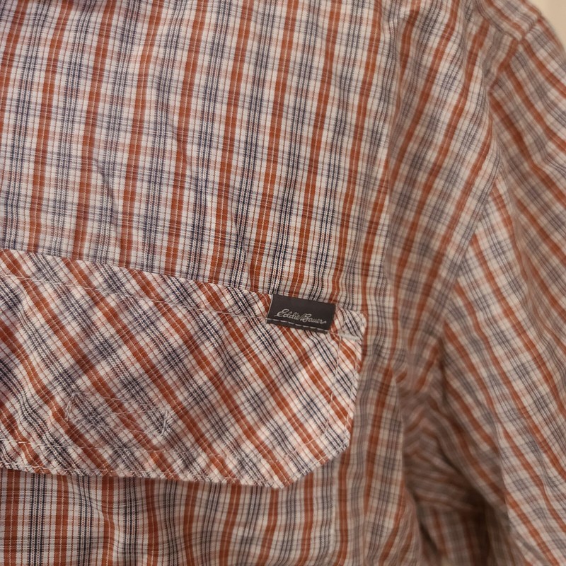 Eddie Bauer Travex Mens Tall XL Red Stripe Plaid Short Sleeve Hike Fish Shirt gallery
