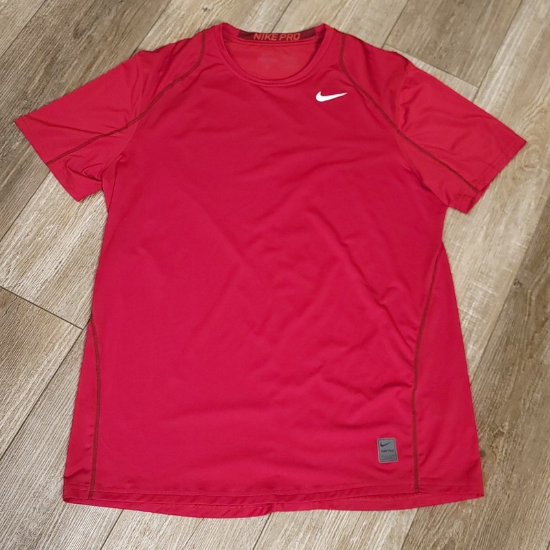 Nike Pro Men's Size XL Fitted Dri-Fit Short Sleeve Training Red Shirt 703104-687 gallery