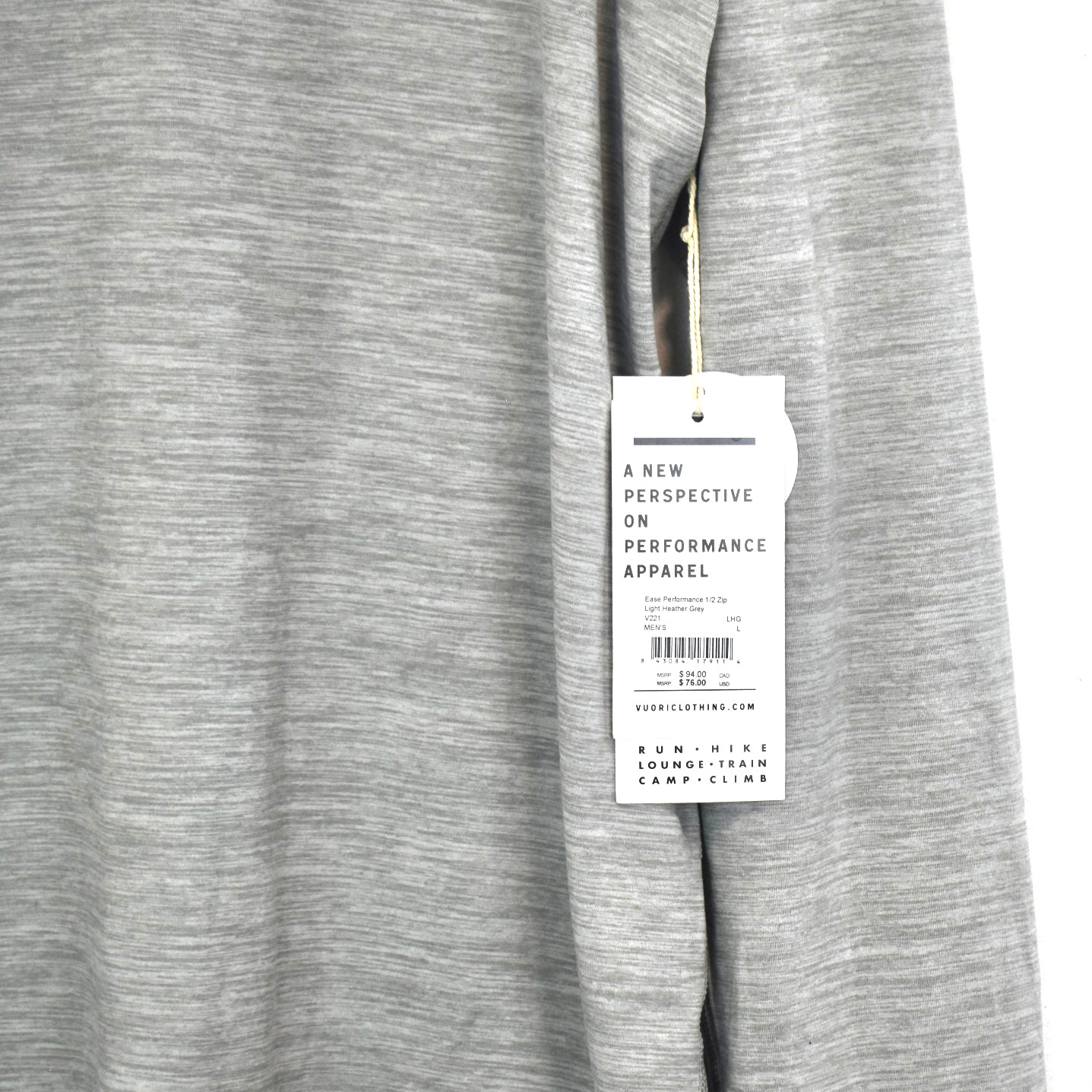 NWT VUORI Ease Performance Half Zip Shirt Mens L Gray Lightweight Pocket V221 gallery