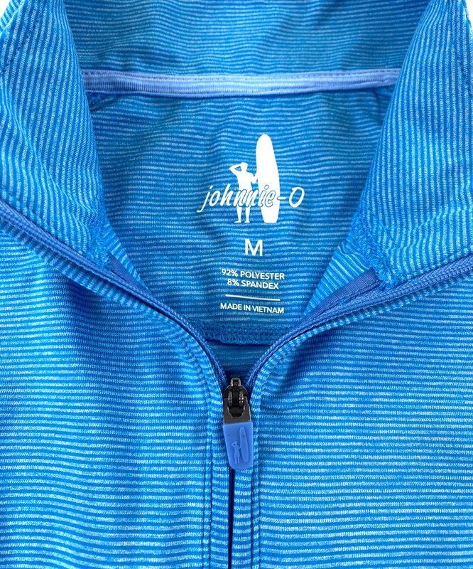 johnnie-O Men's Vaughn 1/4 Zip Course Logo Blue Stripe Pullover Medium gallery