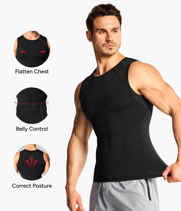 Nebility Men's Slimming Compression Tank Top - Tummy Control Body Shaper Black gallery