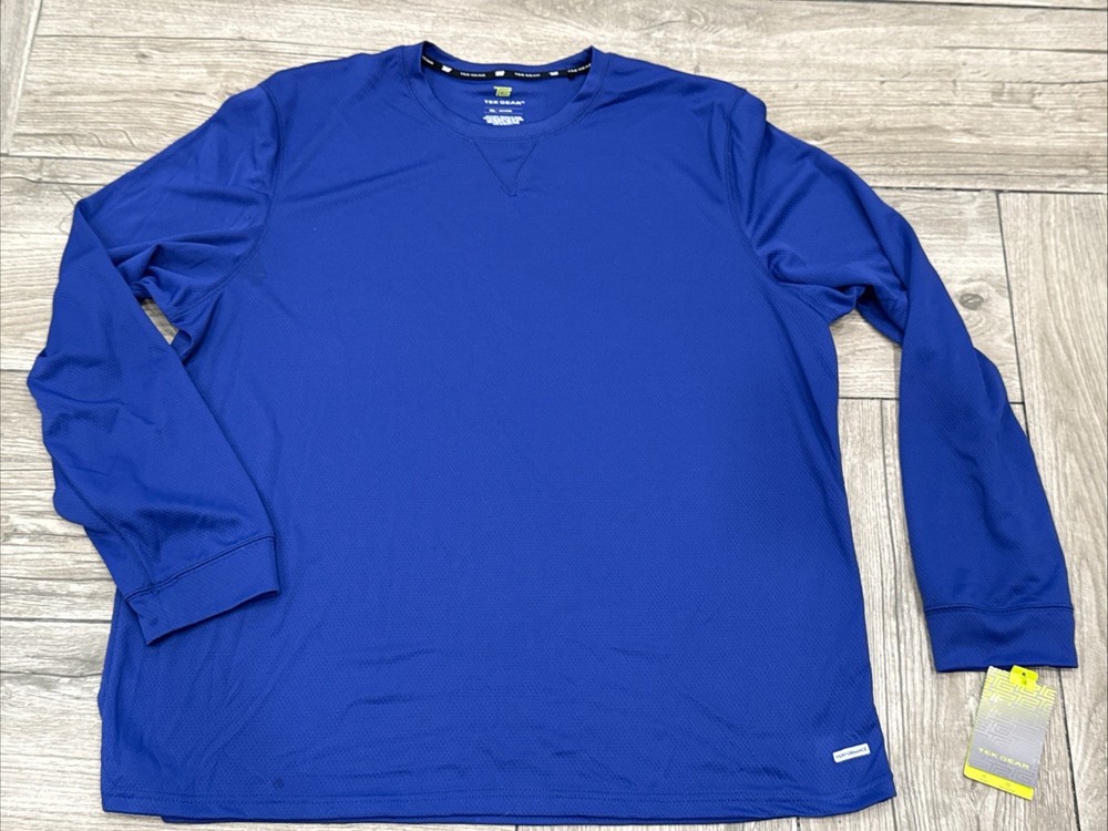 Tek Gear Performance Top Size XXL Long Sleeve Blue Wicking Odor Resistant