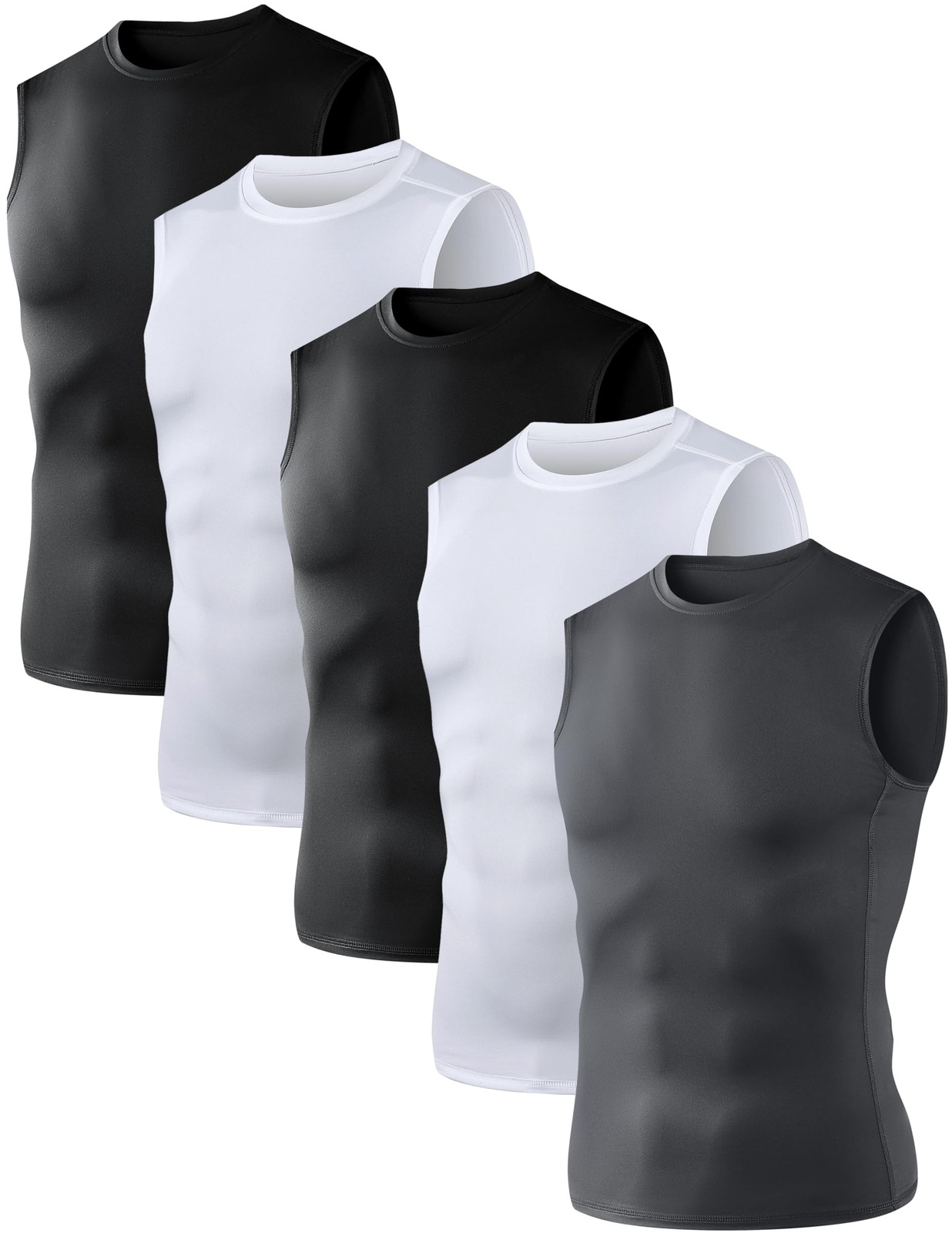 5 Pack Men's Athletic Compression Shirts Sleeveless Tank Top Base Layer Sport... gallery