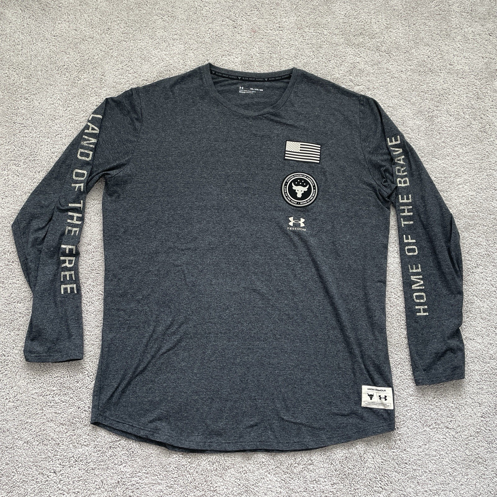 Under Armour Project Rock Freedom Shirt Mens 3XL Gray Long Sleeve USA Flag gallery