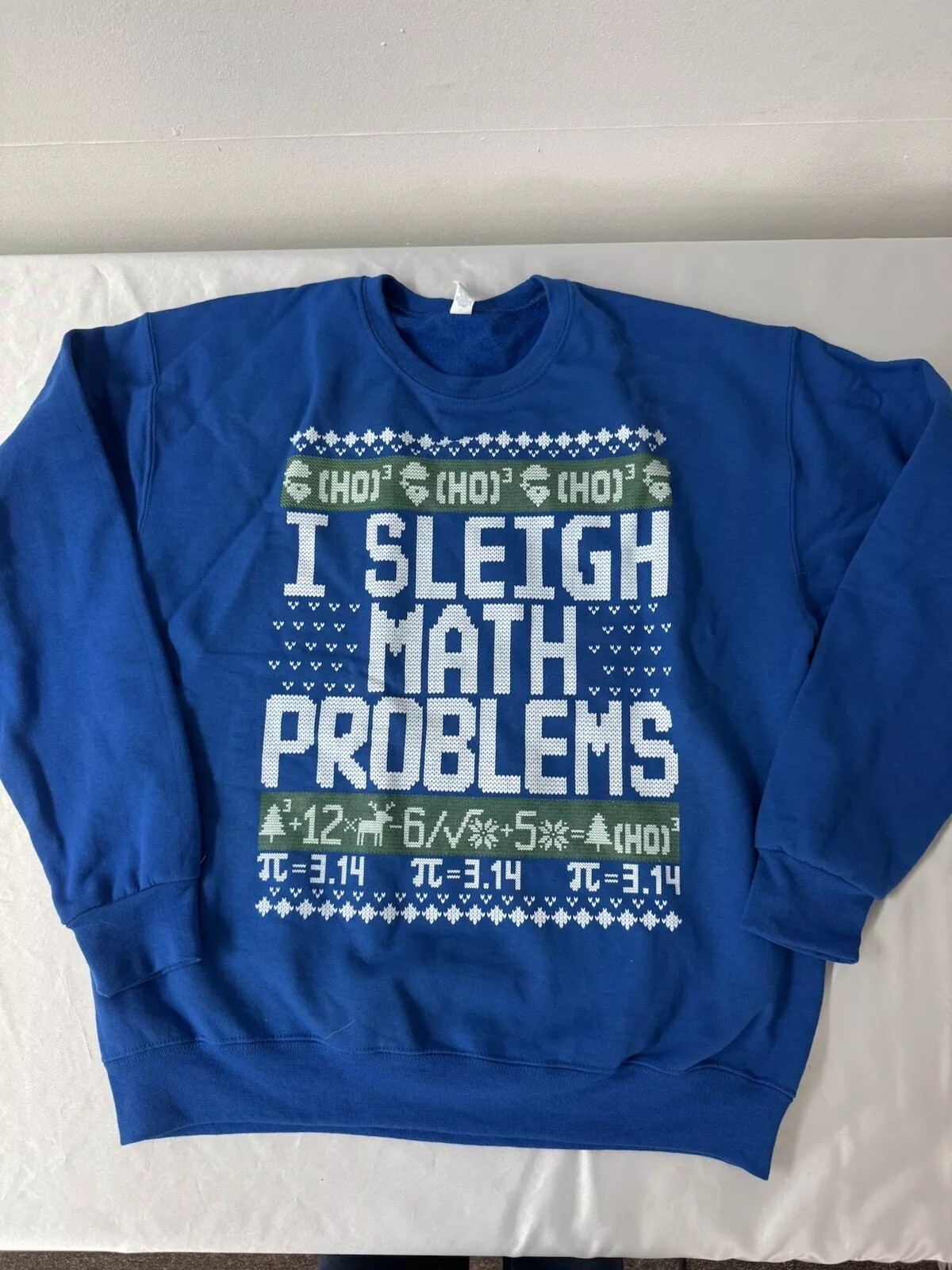 Men's Sweatshirt Large Royal Blue Christmas I Sleigh Math Problems Teacher NEW gallery