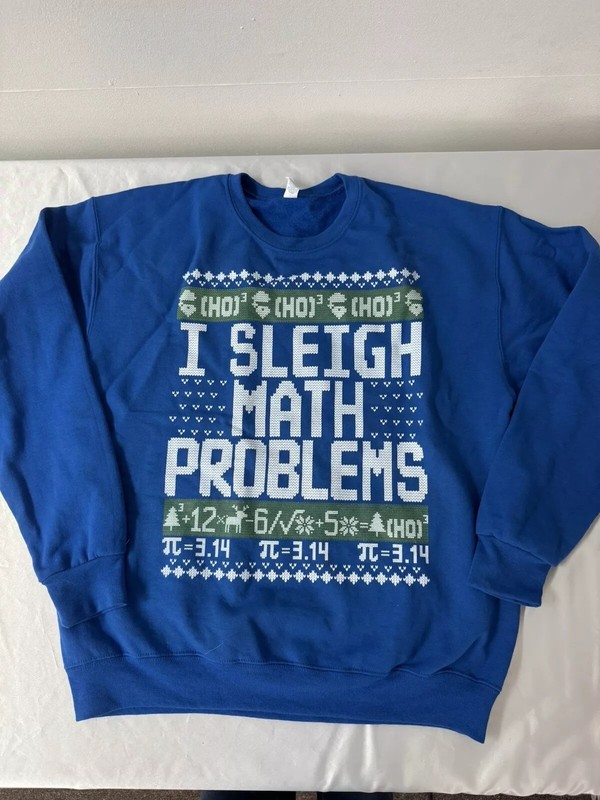 Men's Sweatshirt Large Royal Blue Christmas I Sleigh Math Problems Teacher NEW gallery
