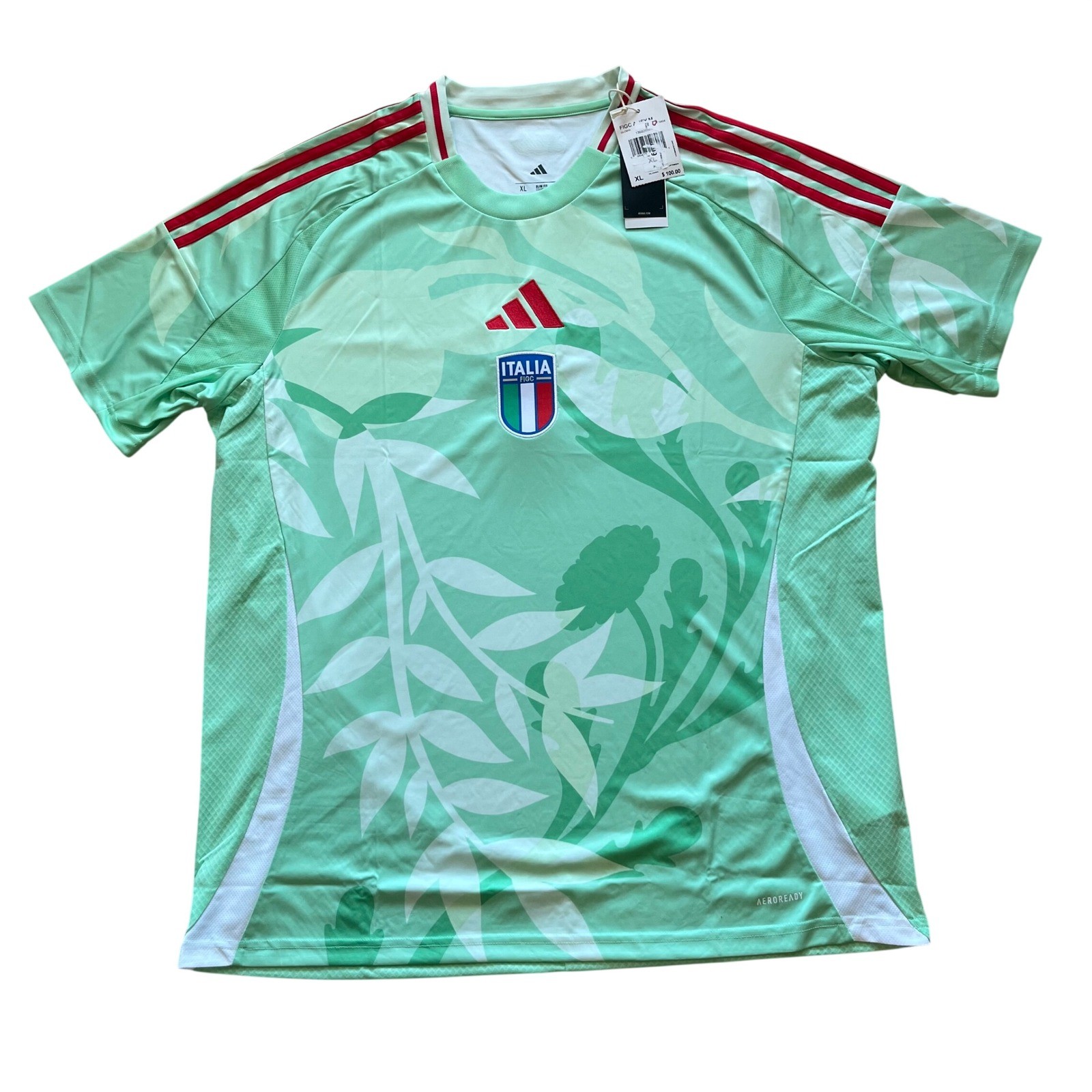 Adidas Italy FIGC Mens Pre-Match Jersey Glow Mint Green XL JF0604 New gallery
