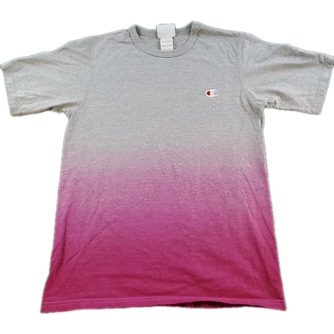 Champion Reverse Weave T-Shirt T0337 Men's Dip Dyed Size Medium Gray/Pink gallery