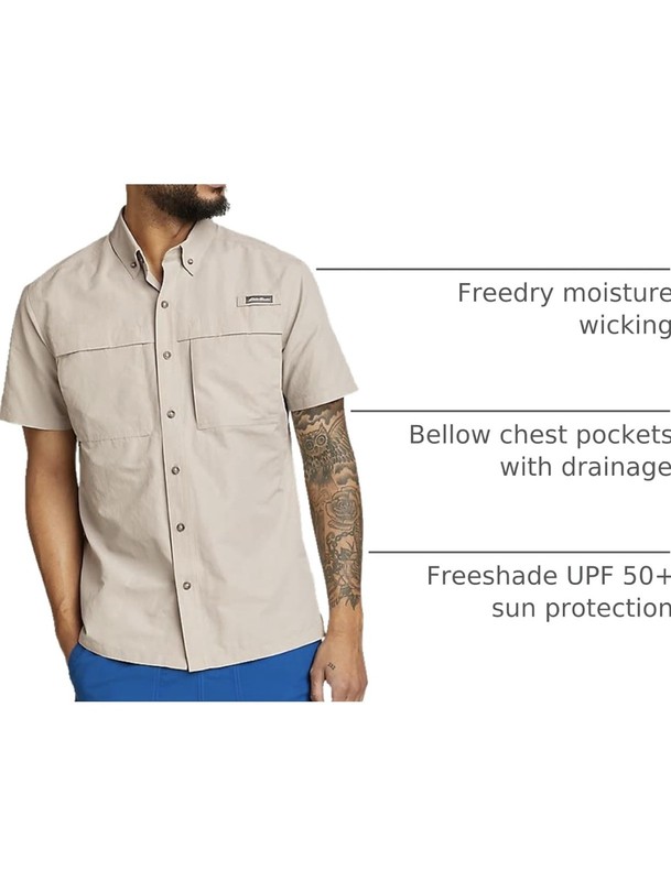Eddie Bauer Men's hiking Short Sleeve Button Shirt Light Gray -S- NWT $60 (a23) gallery