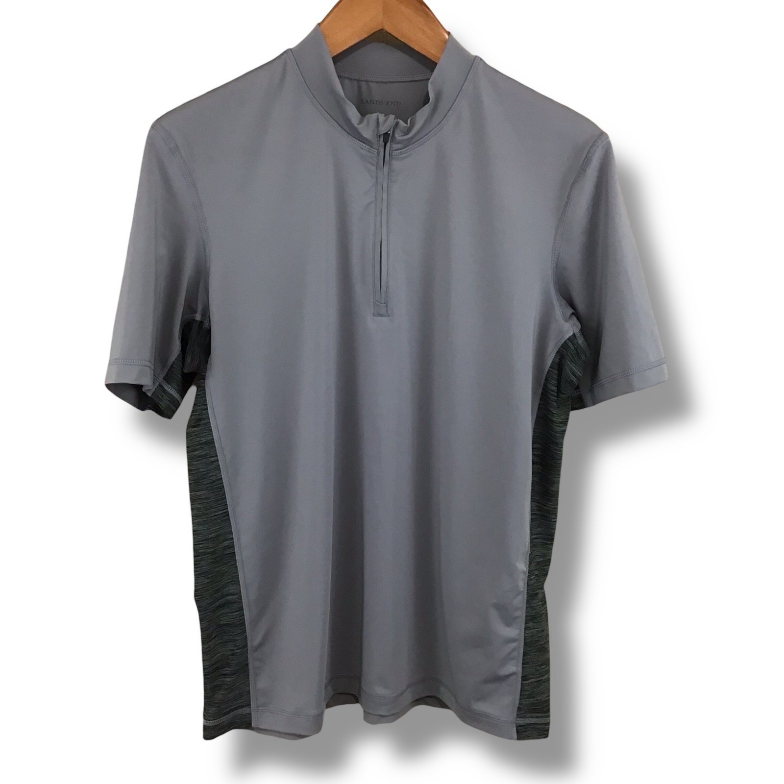 Lands End Mens Gray Quarter Zip Performance Short Sleeve Shirt Large L 42-44 gallery