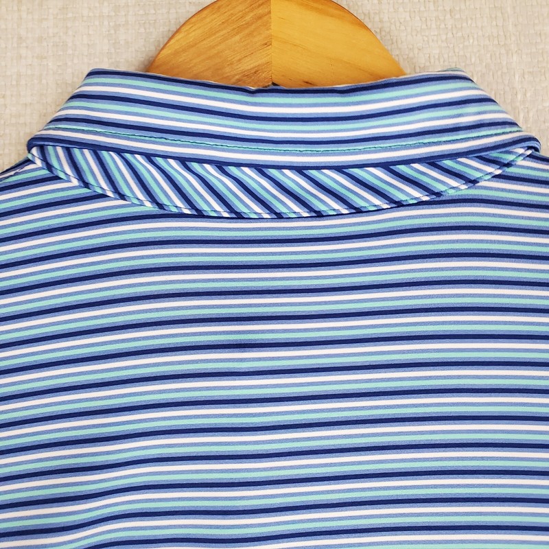 VINEYARD VINES Size Medium Performance Mens Polo Shirt Blue/Green/White Stripes gallery