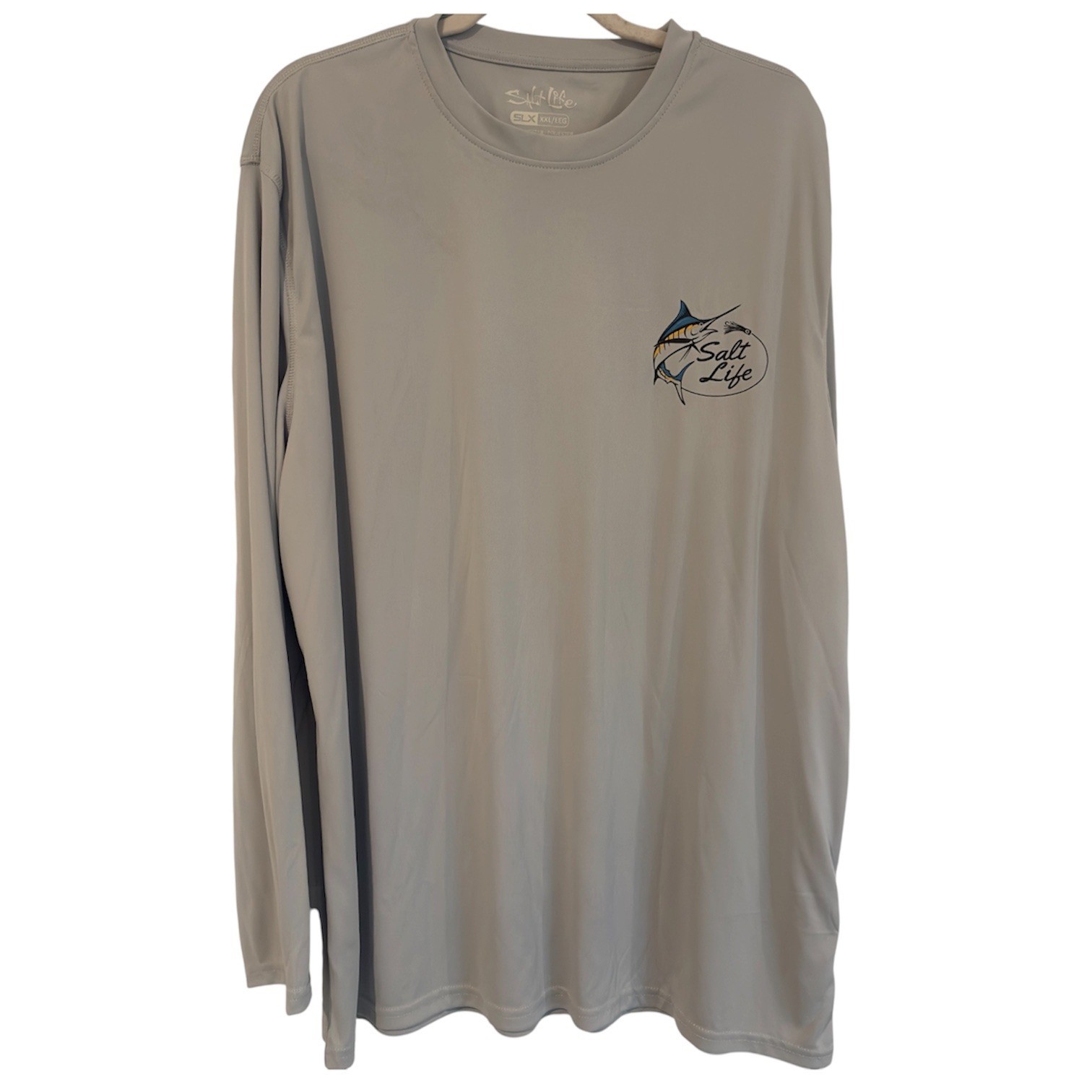 Salt Life SLX Mens XXL Gray Long Sleeve Marlin Fishing Shirt Live Salty Graphic gallery