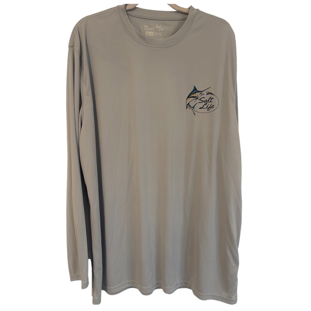 Salt Life SLX Mens XXL Gray Long Sleeve Marlin Fishing Shirt Live Salty Graphic