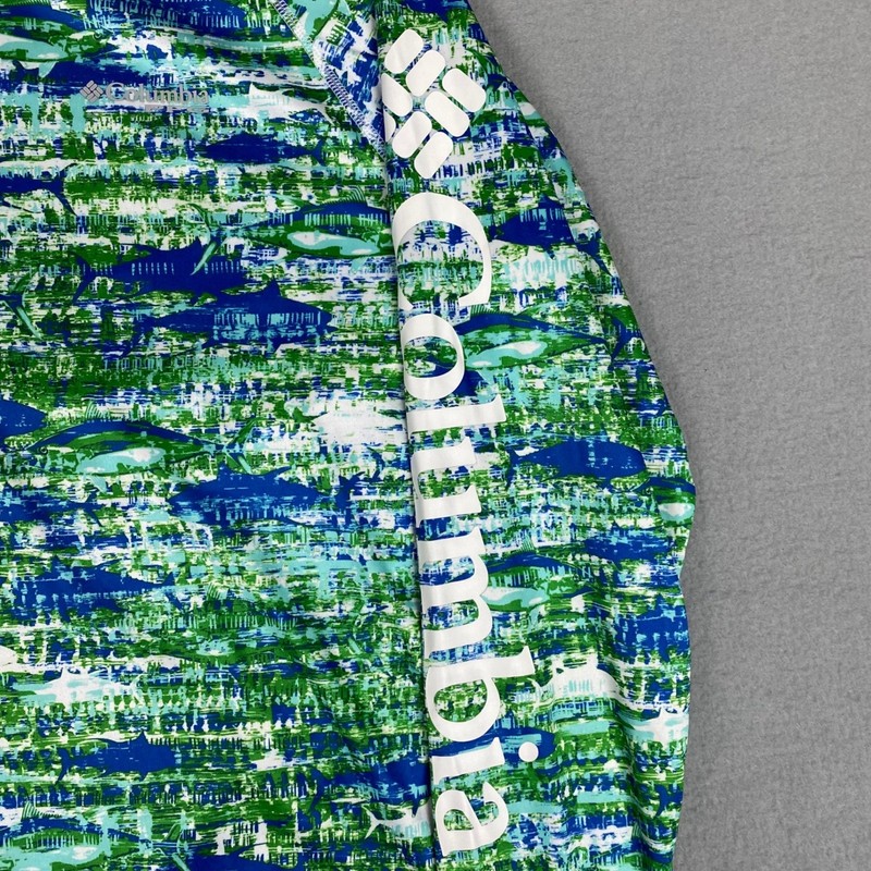 Columbia PFG Terminal Tackle Fish Print Long Sleeve Fishing Shirt Mens M Blue gallery