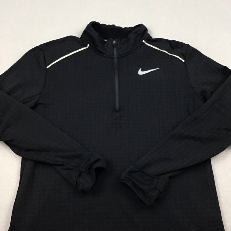 Nike Sweater Men Large Black Solid Running 1/4 Zip Reflective Fleece Lining L gallery