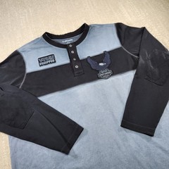 Harley Davidson Shirt Men 2XL Blue V Twin Henley Heavy Cotton Elbow Patch Eagle