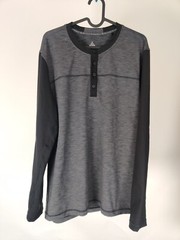 (V) Prana henley breathe activewear Men base layer tShirt gray Long sleeve L