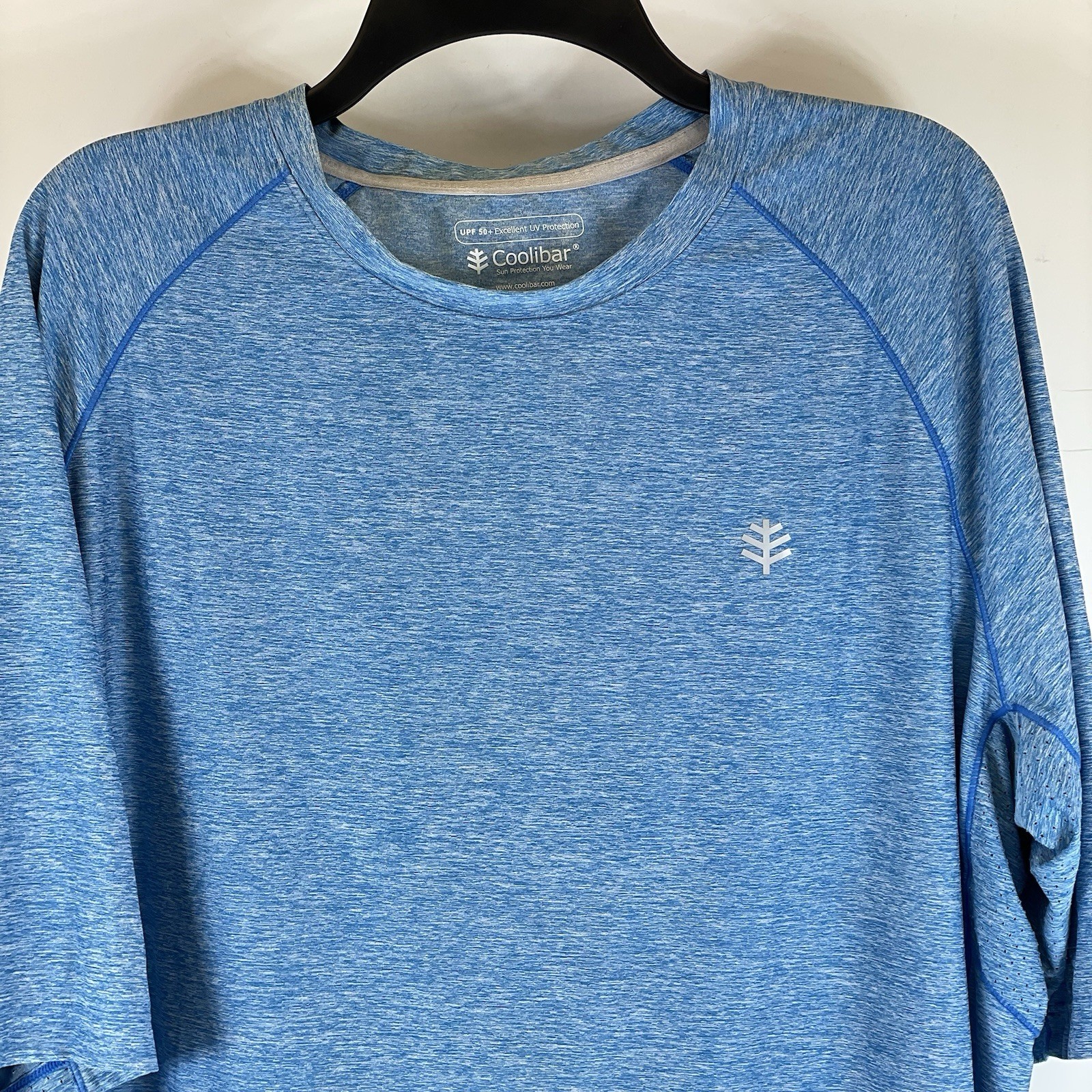 Coolibar Agility Performance T Shirt Men XL Blue Short Sleeve Sun Top Zip Pocket gallery