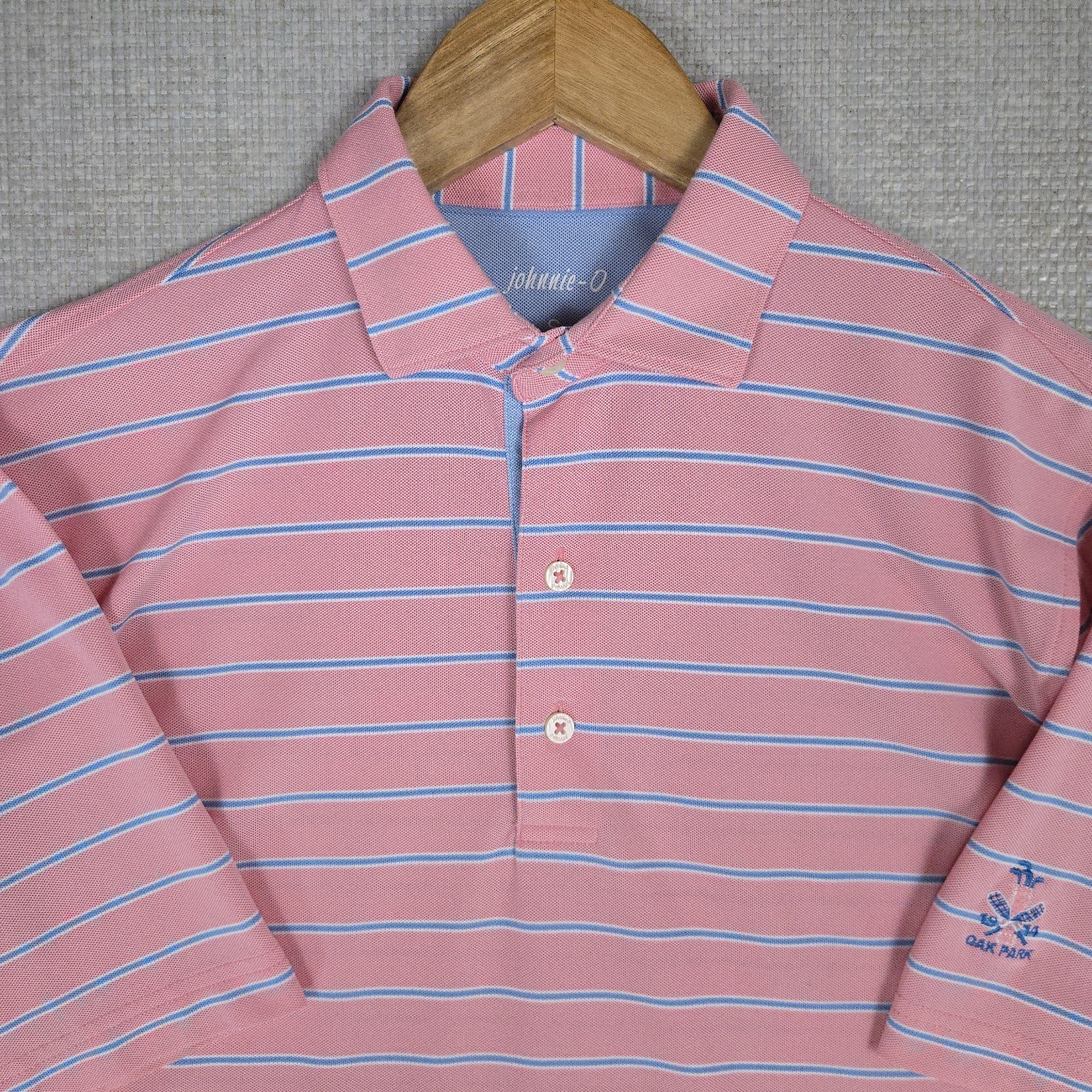 JOHNNIE O x OAK PARK CC ILLINOIS Mens Pink Stripe Polo Shirt Performance Golf gallery