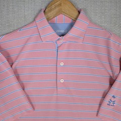 JOHNNIE O x OAK PARK CC ILLINOIS Mens Pink Stripe Polo Shirt Performance Golf