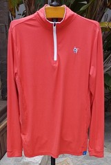 WHITE WATER Men’s Coral Red Vented Beach Shirt L/S Stitch Logo 1/4 Zip EUC Large