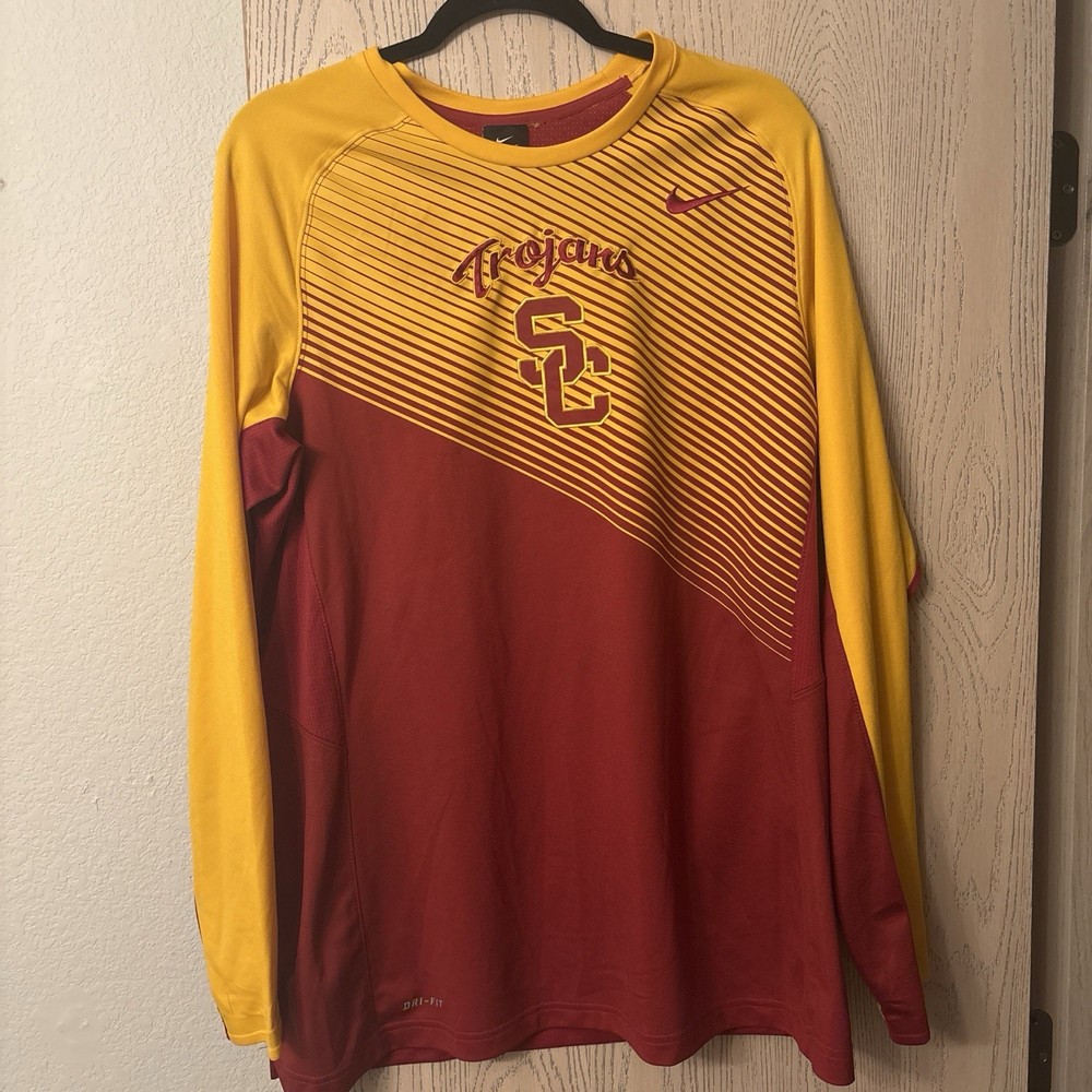 Nike Dri-FIT USC Trojans Men’s L Long Sleeve Crew Neck Raglan Tee Red/Gold