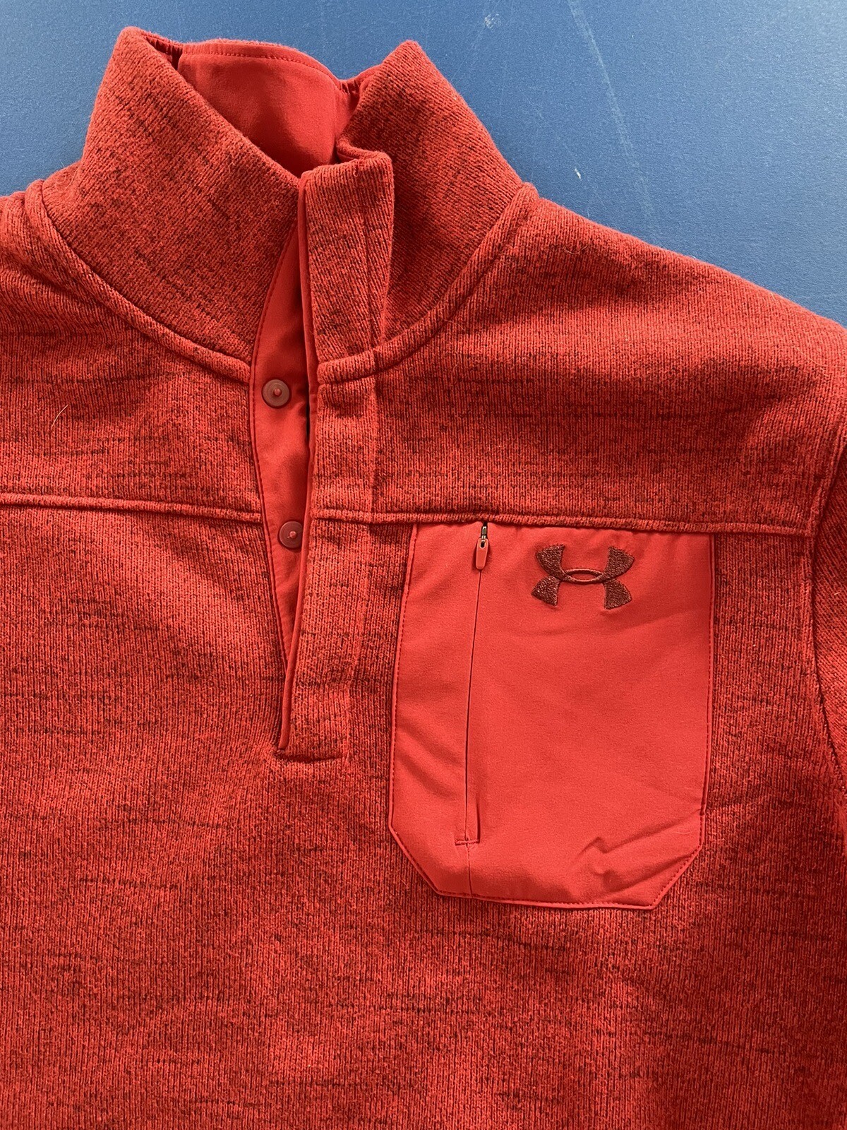 Under Armour Loose Cold Gear 1/4 Snap pullover Front Side Pocket Men’s M Red gallery