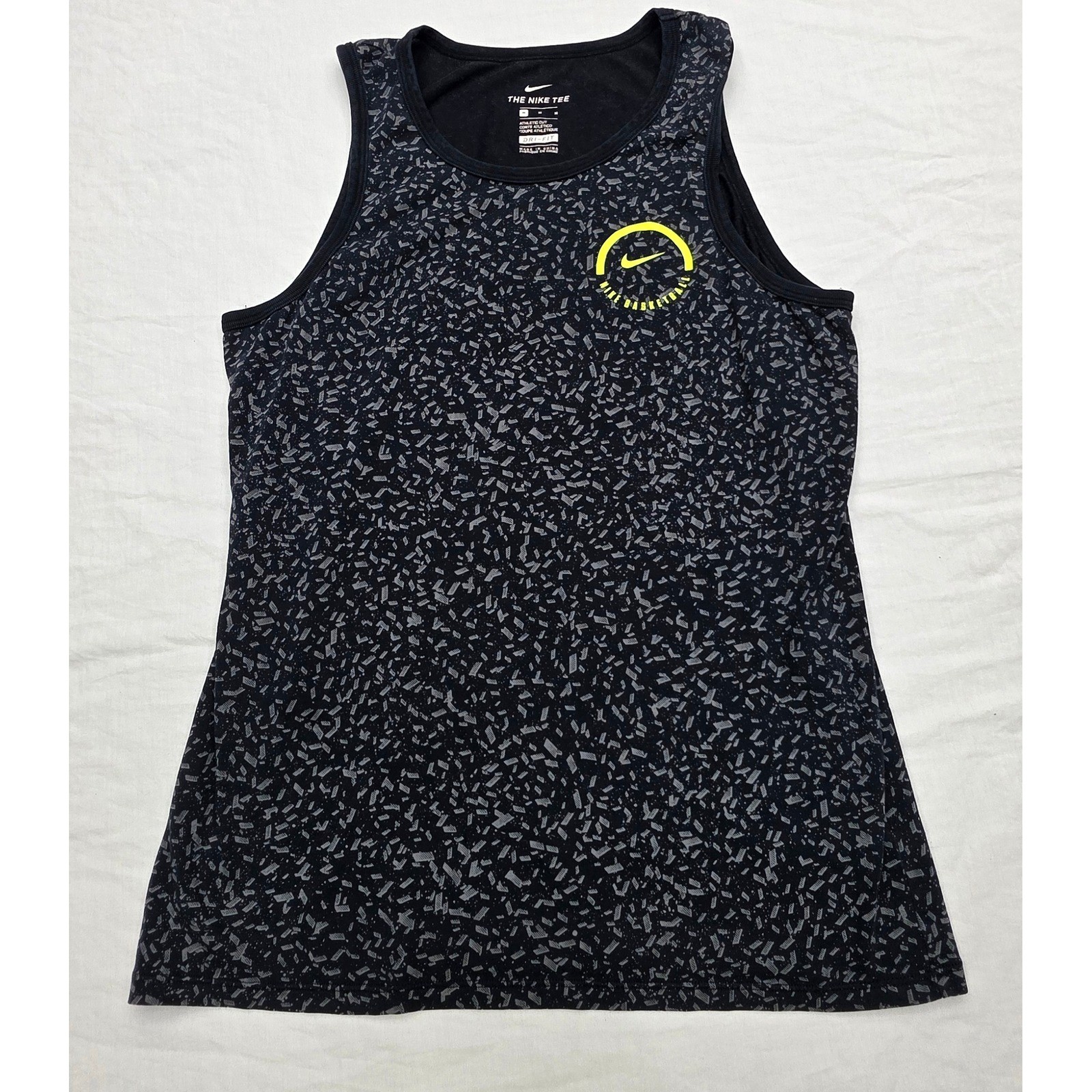 Nike Basketball Dri-FIT Tank Top Mens Medium Black Grey Confetti Print Neon Logo gallery