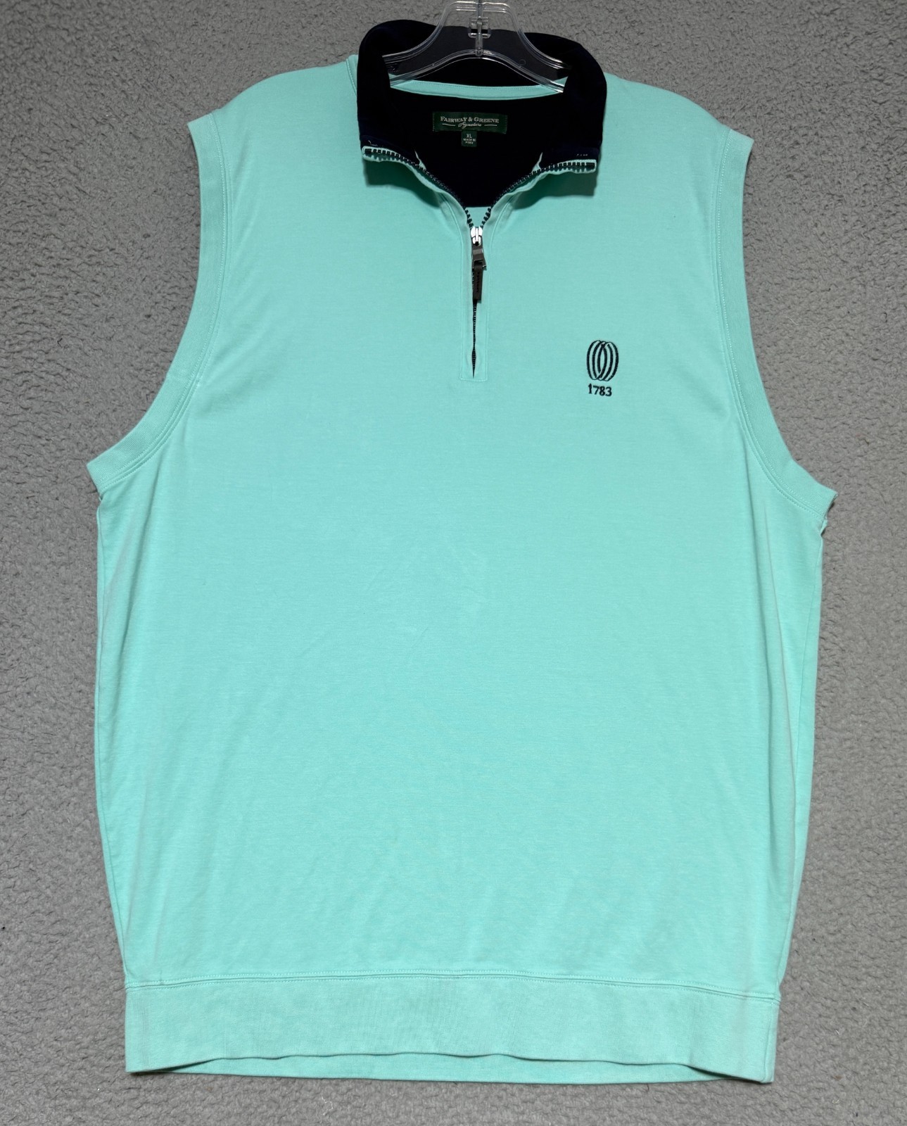 Fairway & Greene Golf Sleeveless 1/4 Zip Vest Mens XL Aqua 1783 Logo gallery