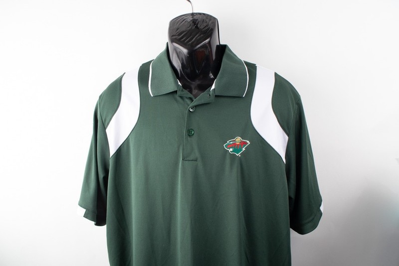 Antigua Minnesota Wild NHL Hockey Men's XL Polo Green and White Activewear gallery