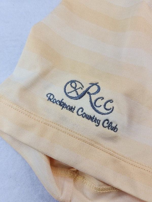 Columbia Golf Rockport CC Logo Yellow Striped Polo Shirt Mens Large Lightweight gallery