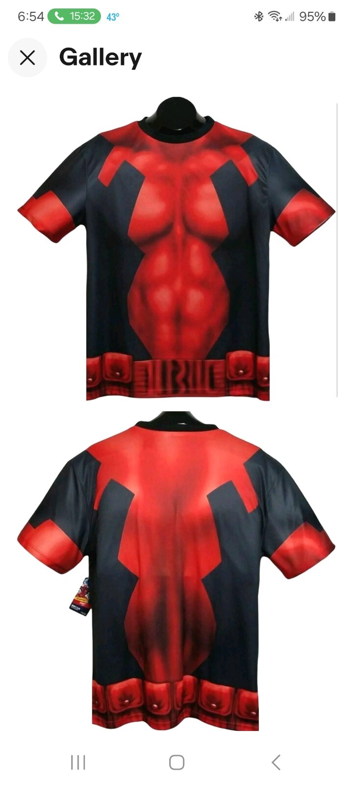 Marvel Deadpool Men Novelty Athletic Costume Shirt (Size: Small/Medium) NWT gallery