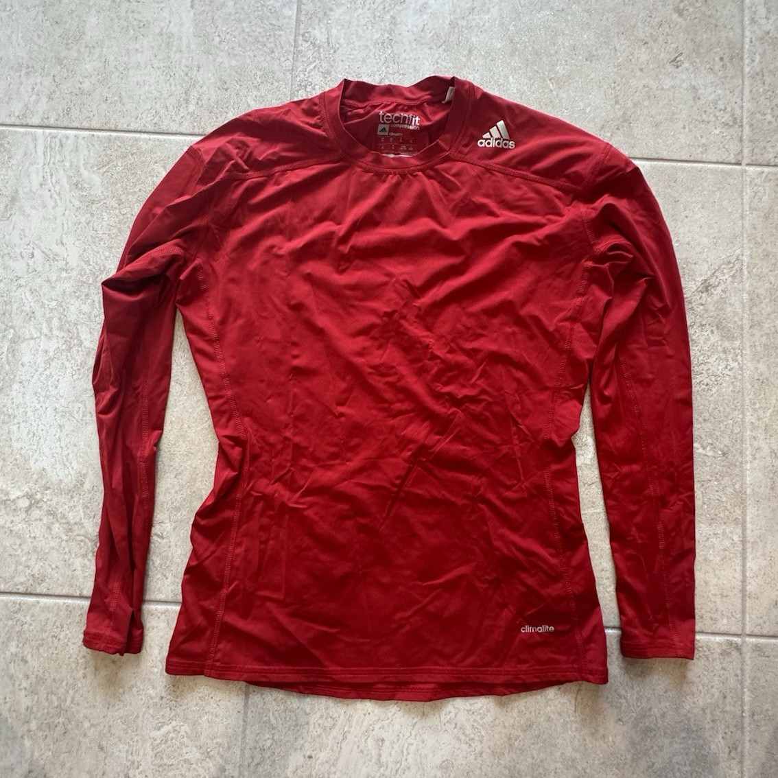 adidas Techfit Compression Long Sleeve Crew Neck Pullover Shirt Red Men's XL gallery