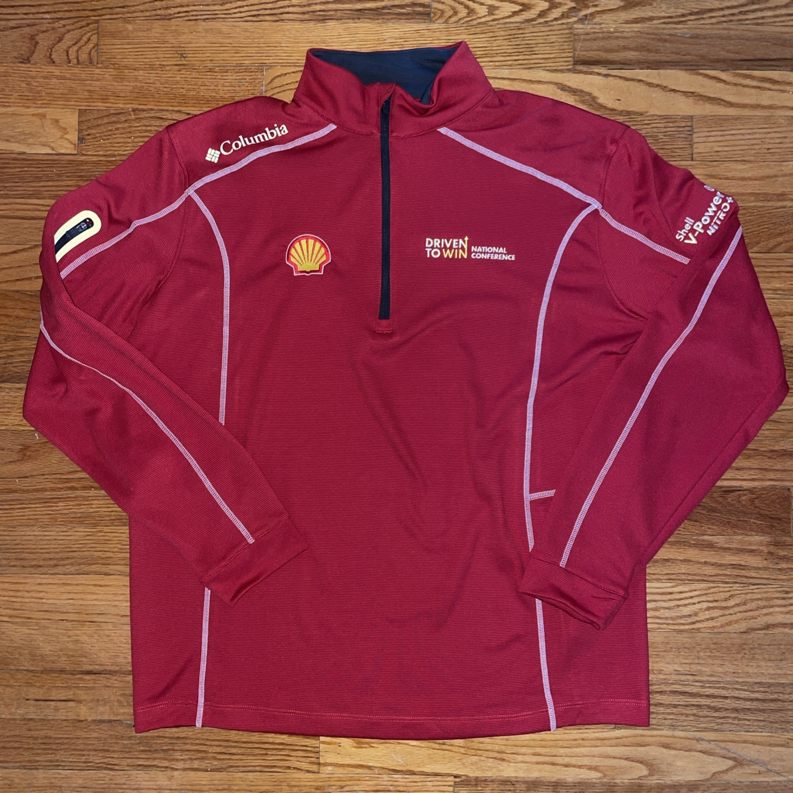 Columbia Golf Pullover Mens Large Red Omni-Wick 1/4 Zip Shell V-Power Racing F1 gallery