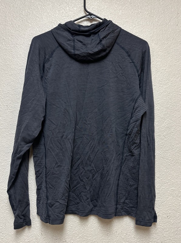 Kuiu Blue Pullover Base Layer Nuyarn Merino Wool L/S Hood 1/4 Zip Logo Sz M gallery