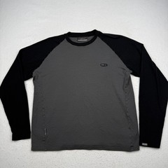 Icebreaker Shirt Mens XL Gray Black Long Sleeve Bodyfit260 Merino Base Layer