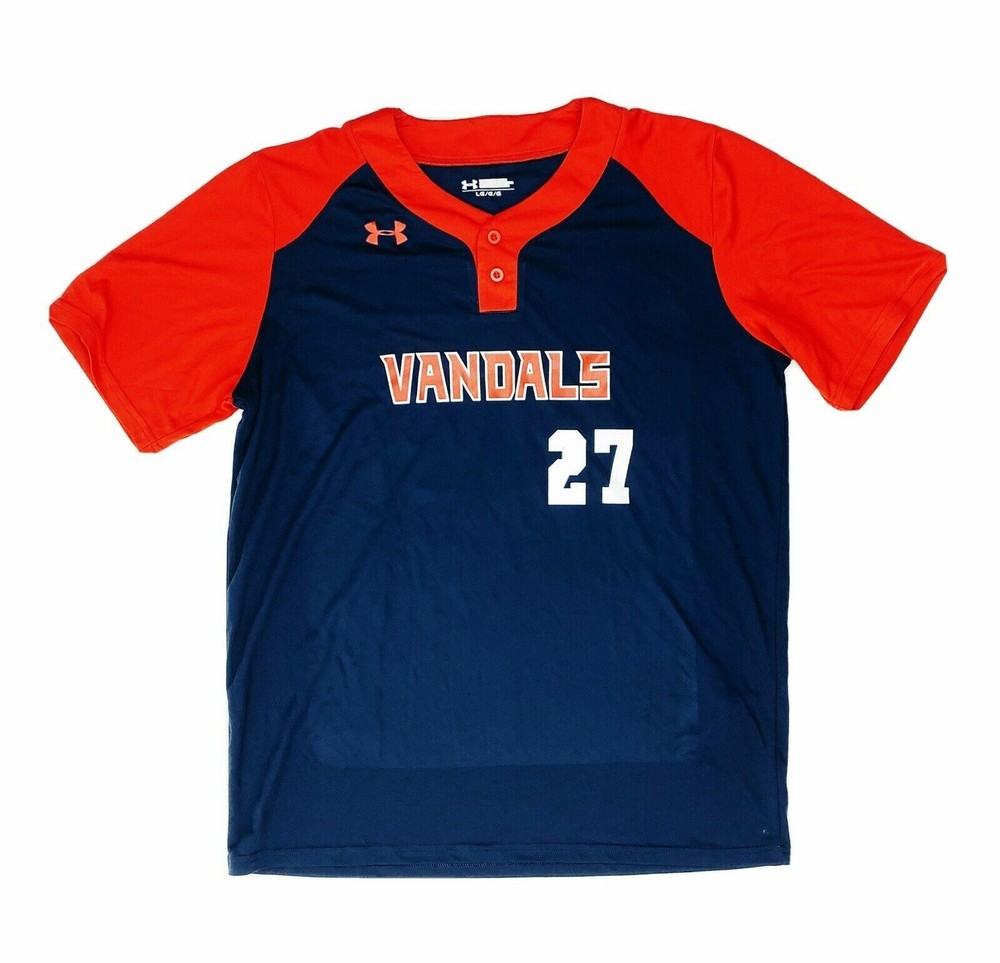 Under Armour Van Vandals Next 2 Button Baseball Jersey Men's L Navy Red UBJ620M