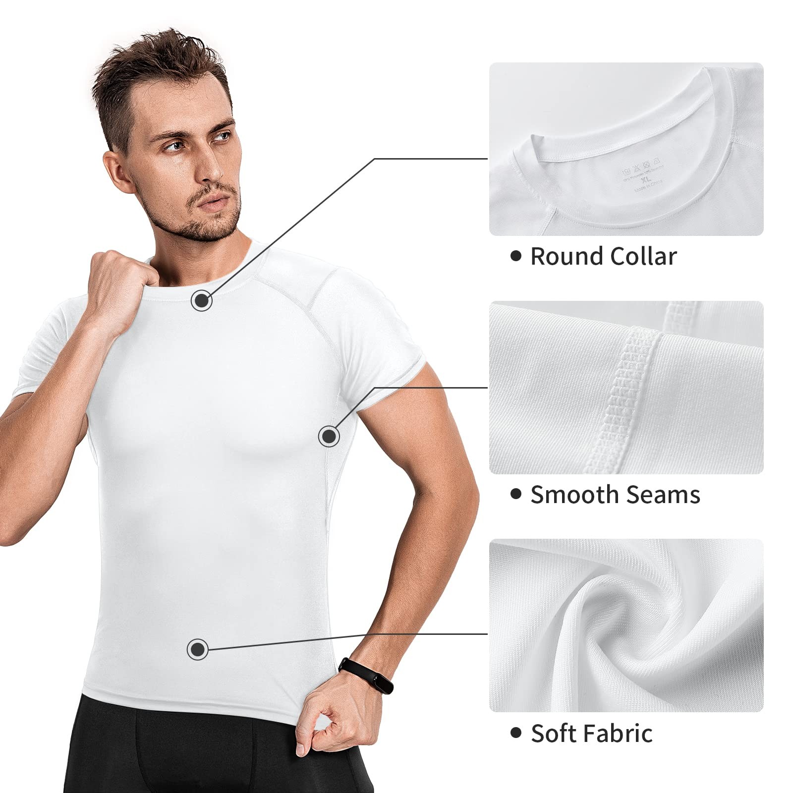 Men's Compression Shirts 3/5 Pack, Short Sleeve Athletic Compression Tops Coo... gallery