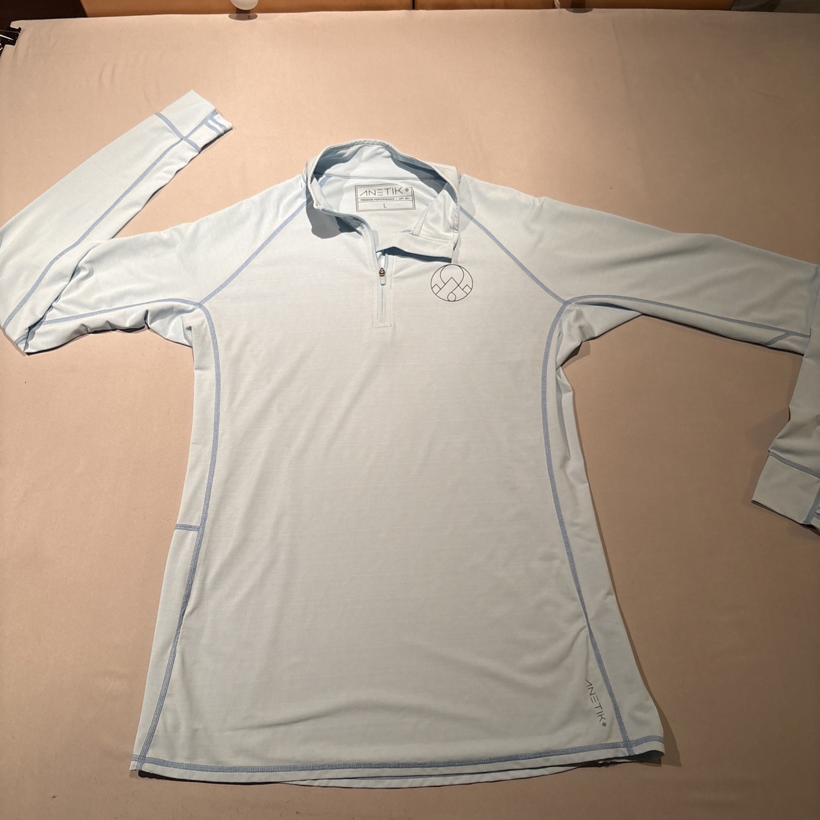 Anetik x Puakea Performance Quarter Zip Men’s Large Blue UPF 30+ Sun Shirt EUC! gallery