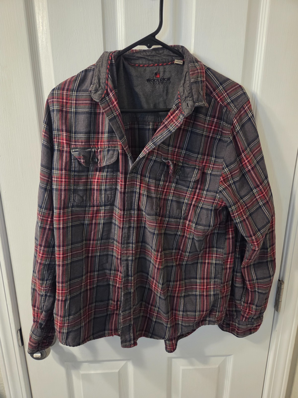 Woolrich Flannel Shirt Men Large Red Black Plaid Button Up Long Sleeve #S21 gallery