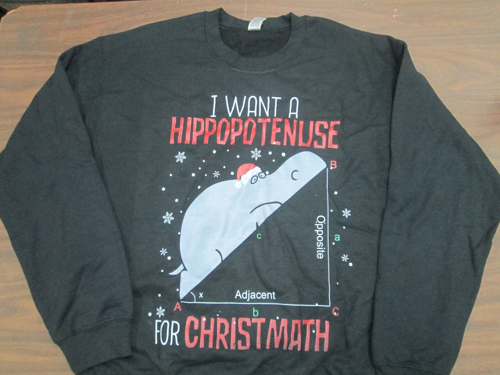 Christmas Sweatshirt crew Black medium Teacher Math Hypotenuse Hippoptamus NEW 6 gallery